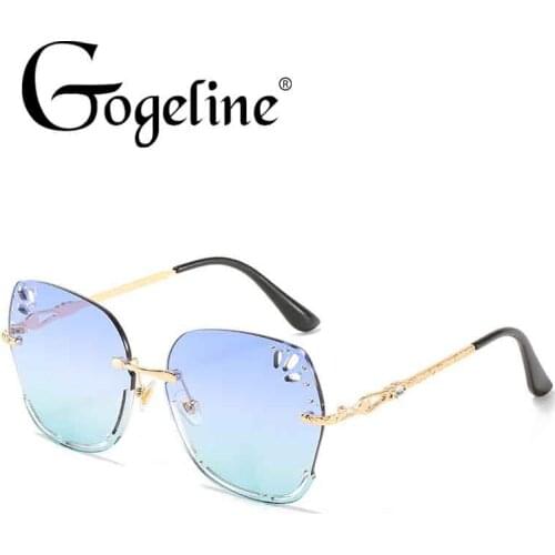 Diamond Rimless Sunglasses for Women Men Fashion Square Sun Glasses Brand Designer Metal UV400 Gradient Hollow Out Lens