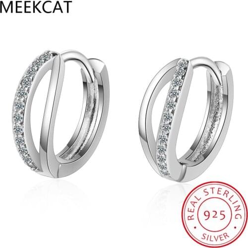 MEEKCAT Classic Real 925 Sterling Silver Wave Hoop Earrings Cubic Zirconia Twisted Earrings for Women Silver 925 Fine Jewelry