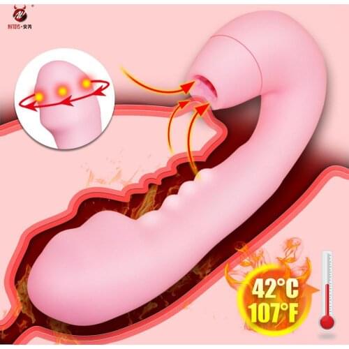 Rotating Dildo Vibrator Sex Toys for Women Heating G-Spot Nipple Clitoris Stimulation Sucking Vibrator Waterproof Oral Blow Job