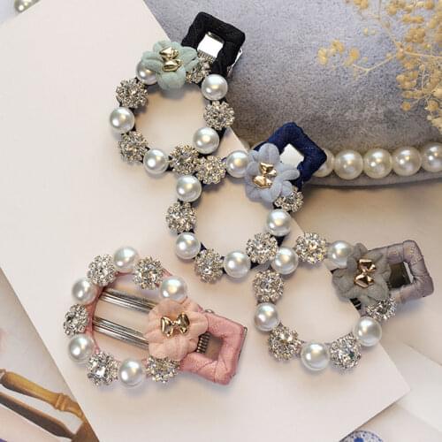 New Fashion Korean Girls Pearl Flower Hairpins Crystal Hair Pins Clips Rhinestone Hairgrips Bridesmaid Side Hair Clips