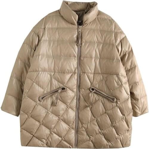 Women 2021 New Fashion Ziper Loose Padded Jacket Coat Vintage Long Sleeve Pockets Solid Color Oversized Female Outerwear aq181