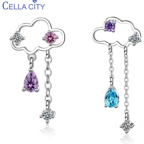 Cellacity 925 Silver Earrings For Charm Women With Amethyst Aquamarine Stone Long Drop Earrings Party Wholesale Gift New Arrival