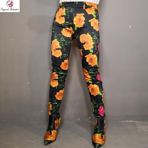 Original Intention Sexy Women Over-the-knee Thigh High Boots High Heels Pointed Toe Boots Ladies Long Orange Print Shoes Size 15