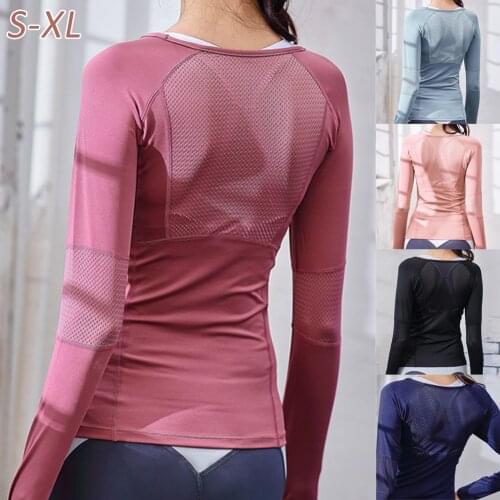 Women Long Sleeve Workout Tops Quick Dry Breathable Mesh Shirts Slim Fit Sportswear Gym Fitness Yoga Athletic T-Shirts Dropship