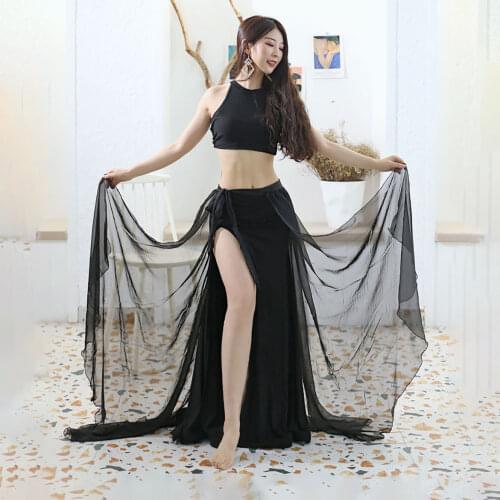Belly Dance Set Mesh Sequins Top Split Skirt Practice Clothes Oriental Dancing Suit Female High-end Performance Clothing