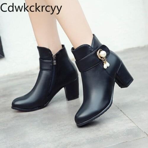 Winter The New fashion Round head Thick heel 7CM Martin boots Pink sweet student Plus velvet Keep warm High heel Women boots