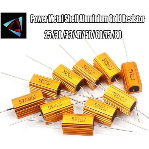 2PCS RX24 5W Aluminium Housed High Power Resistor Metal Shell Heatsink 25 30 33 47 50 60 75 80 ohm Resistance