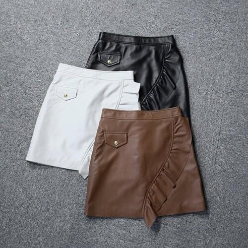 Factory New Arrival Women Fashion Genuine Leather Skirt With Pocket