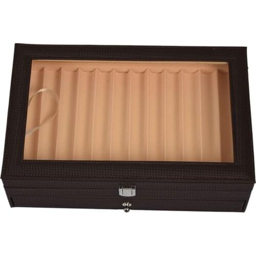 24 Pen Fountain Wood Display Case Holder Wooden Pen Box Storage Collector Organizer Box