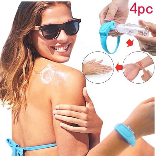 4pcs Portable Soap Dispenser + 4pcs Refillable Bottle Wristband Hand Sanitizer Dispenser Wearable Silicone Soap Box For Travel