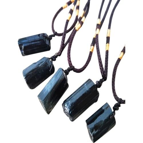 5pcs Natural Crystal Black Tourmaline Stone Pendant Necklace Wired Charm Stone Pendants
