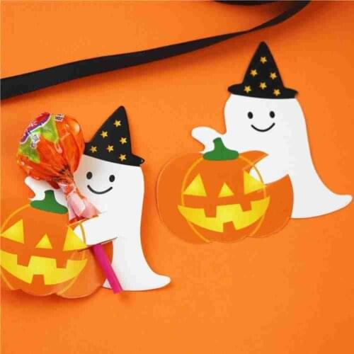 50pcs/lot DIY Halloween Gift Candy Decorations Cute Ghost Pumpkin Style Paper Cards Lollipop Cards Children Day Party Toy Gifts