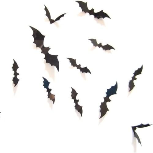 56pcs Flying Bat Cartoon Animal Car Wall Sticker Black PVC Bat Room Halloween Party Decoration DIY Cosplay Scary Decos Props