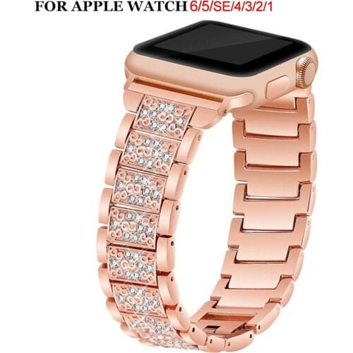 Diamond Band For Apple Watch 6 5 SE 44MM 38MM 42MM 40MM iWatch 4 3 2 1 Bracelet Stainless Steel Strap For Apple Watch For Women