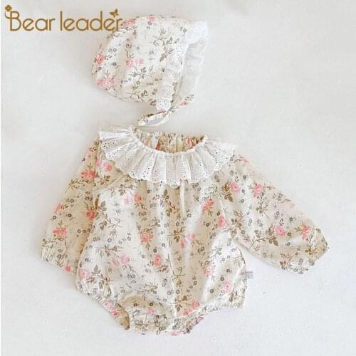 Bear Leader Infant Baby Casual Rompers Spring Toddler Girls Floral Long Sleeve Clothes Autumn Newborn Cute Rompers with Hats