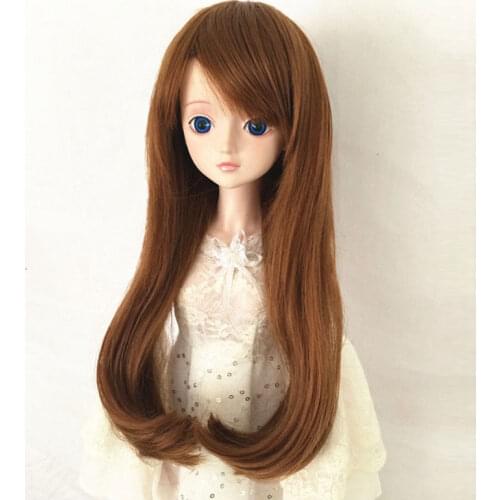 BJD sd 1/3 1/4 1/6 baby oblique fringe micro-curl doll wig Brown long hair High temperature fiber material doll accessories