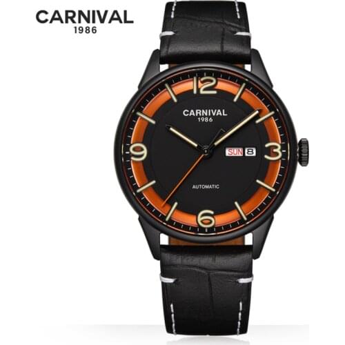 Carnival Top Brand Black Fashion Watch Man Luxury Waterproof Luminous Calendar Automatic Mechanical Wristwatch Relogio Masculino