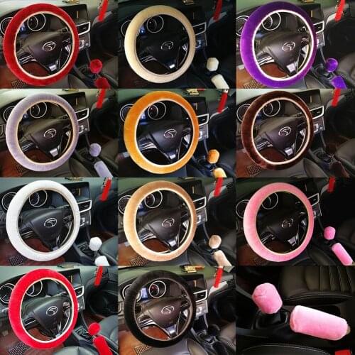 3Pcs Car Universal Plush Steering Wheel Cover Set Handbrake Cover Automotive Case 11 Colors Car Assessoires Interior for Women