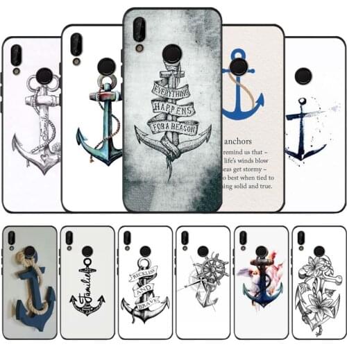 Anchor black soft Phone Case for huawei P40 P30 P20 P10 Pro lite P9 Lite nova 4E 6SE Psmart 2019 Y6 9 Prime