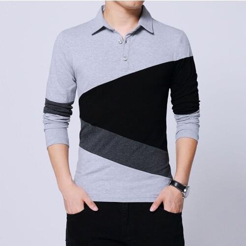 Men Cotton T Shirt Fashion Contrast Color Patchwork Long Sleeve T-Shirt High Quality Tee Shirt Mens Clothing Plus Size 4XL 5XL
