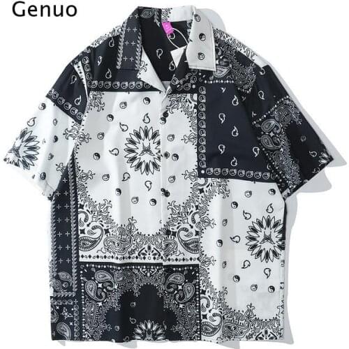 Hawaiian Shirts Harajuku Bandana Paisley Pattern Print Shirt Streetwear Mens Hip Hop Casual Holiday Beach Tropical Tops