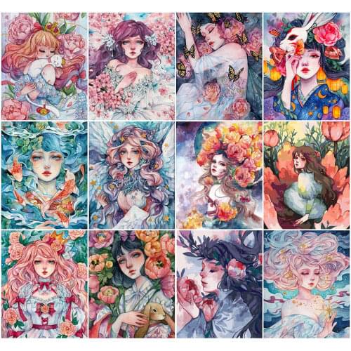 AZQSD Painting By Number Canvas Kits Portrait Unique Gift DIY Coloring By Numbers Flower Girl Picture For Living Room Home Decor
