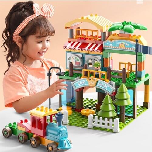 176PCS Large Fashion House Train Building Blocks Set Childrens DIY Toys
