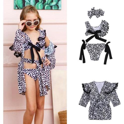 Summer Cute Toddler Kids Baby Girl Swimwear Suits Leopard Bow Bikini Set Swimwear Swimsuit Bathing Suit