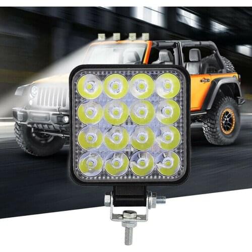 48W 16LED Mini Car Work Light 6000K Shockproof Driving Flood Beam Fog Lamp Waterproof Square Car ATV Off-Road Working Light