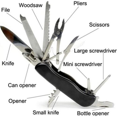 Black 111mm 250g Multifunction Swiss Knife Outdoor Camping Survival Rescue Army Folding Knife Multi-tools EDC