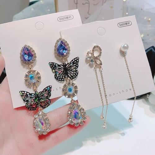 Trendy Bowknot Women Dangle Earrings Purple Water Drop Earrings Simple Hollow Butterfly Pearl Tassel Earrings Jewelry
