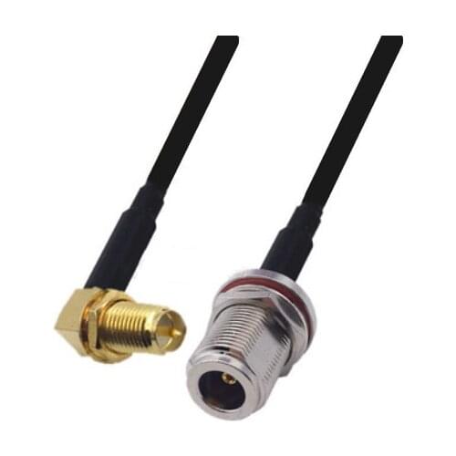 N Female with nut bulkhead to RP-SMA Female Right Angle RF pigtail RG174 Jumper cable
