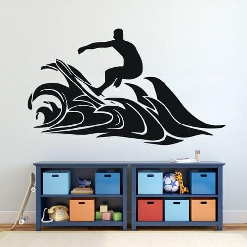Surfer Boy Waves Silhouette Wall Stickers Mural Sport Home Decor for Boys Bedroom Surfing Surf Vinyl Wall Decals Vacation G717