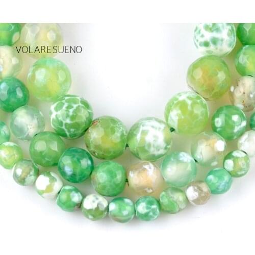 Natural Faceted Green Fire Agates Stone Round Loose Beads For Jewelry Making 6-10mm Spacer Beads Fit Diy Bracelet 15“ Strand