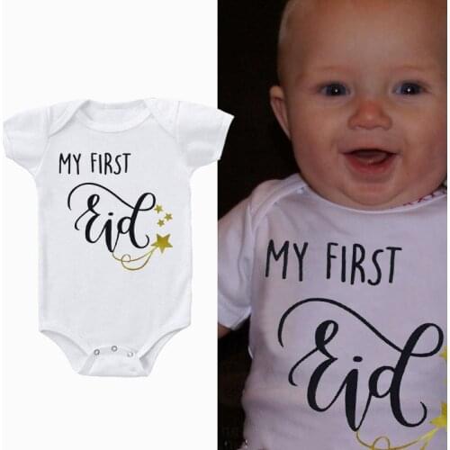 2020 New Baby Short Sleeve Jumpsuit Caasual Letter Print My First Eid Girl Boy Rompers Newborn Baby Clothes Newborn Baby Gifts