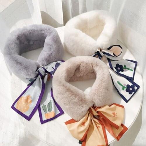 2021 New Autumn Winter Houndstooth Fashion Scarf Knitted Crochet Faux Fur Collar Neck Warmer Scarves For Women