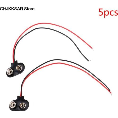 New 5pcs/lot 9V Battery Clips 15cm Black Red Cable Connection Connector Buckle