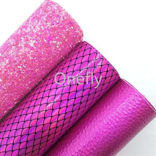 Onefly 21X29CM Rose Glitter Leather, Iridescent Litchi Snake Faux Leather Sheets For Bow DIY handbags shoes AQ035