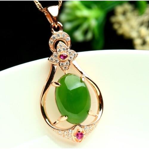 Genuine in rose gold inlaid jade Jasper Pendant Necklace Fashion Style and Tian Yu jade pendant