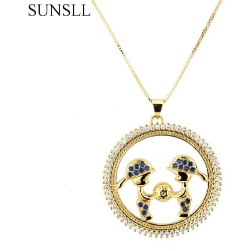 SUNSLL Golden Color Copper Multi-color Cubic Zirconia Boy And Girl Pendant Necklaces Womens Fashion Jewelry Cobre CZ Colar