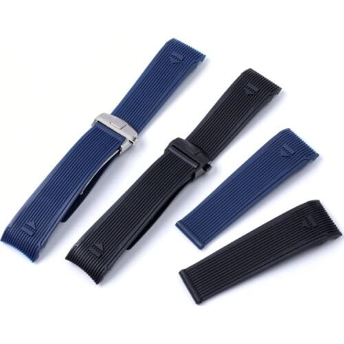 21mm 22mm Black Blue Curved End Silicone Rubber Thin Watchband For TAG Heuer CAY211B WAY201A Watch Strap Folding Buckle