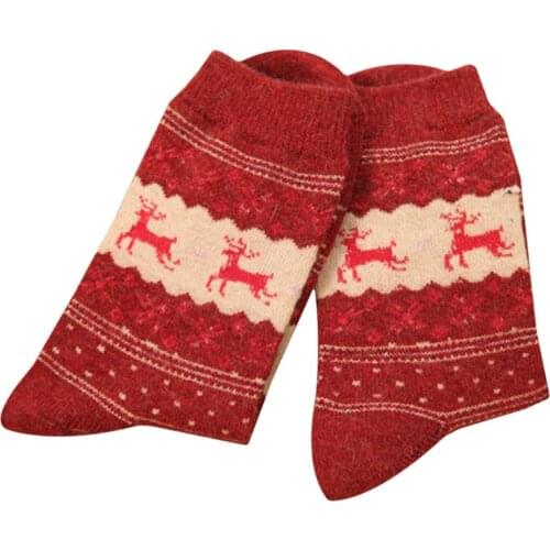 Christmas Deer Moose Design Casual Warm Winter Knit Wool Female Socks Christmas Decoration Supplies
