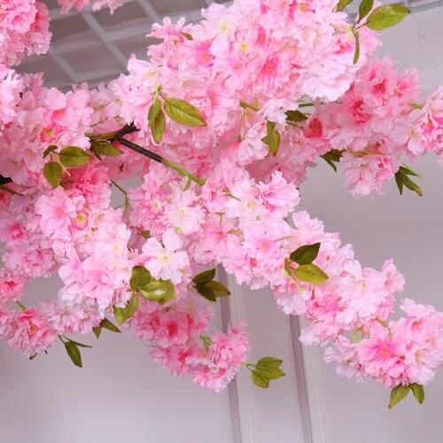 Pink Cherry Blossom Artificial Flowers High Simulation Sakura Tree Branches For Spring Home Wedding Decor Fake Plants Bouquet