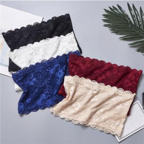 Sexy Strapless Bottom Bra Womens Solid Color Lace Jacquard Anti-glare Tube Top