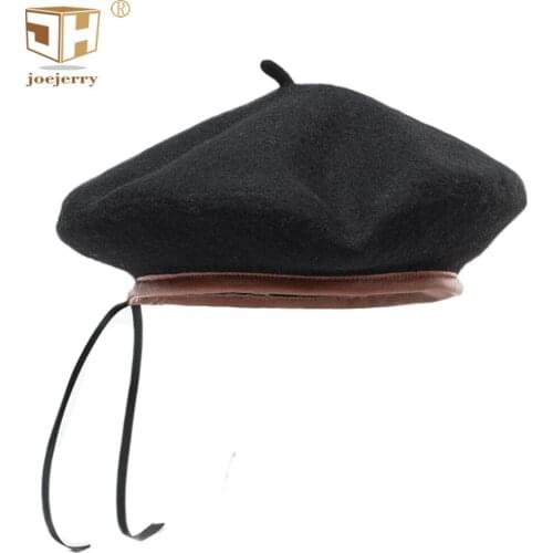 Joejerry Wool Beret Womens French Betet Military Leahter Flat Caps For Men Contrast Color Bonnet