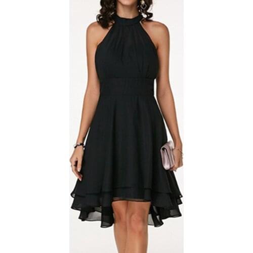 Summer Dress Fashion Halter A-Line Dress Chiffon Wedding Party Dress Knee-Length Elegant Vintage Swing Dresses