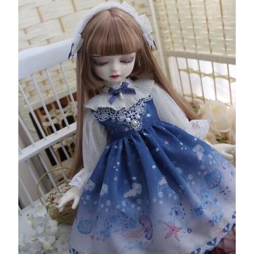 Blue Doll Dress 1/6 1/4 BJD Dress + Hair Band Doll Clothes for Blyth Doll 1/6 1/4 BJD Doll Accessories (only Dress Not Doll)