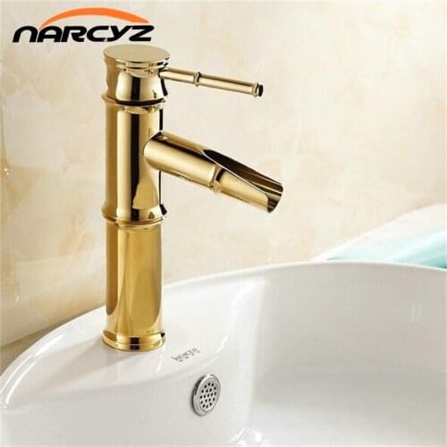 Gold Polished Brass Faucet Bathroom Basin Sink Mixer Tap Faucet Tall water tap bathroom Bamboo mixer XT822