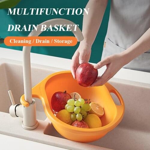 Hanging Drain Basket with Hook Fruit Vegetable Cleaning Basin Tableware Rack Storage Sink Drain Basket Kitchen Tools Strainer