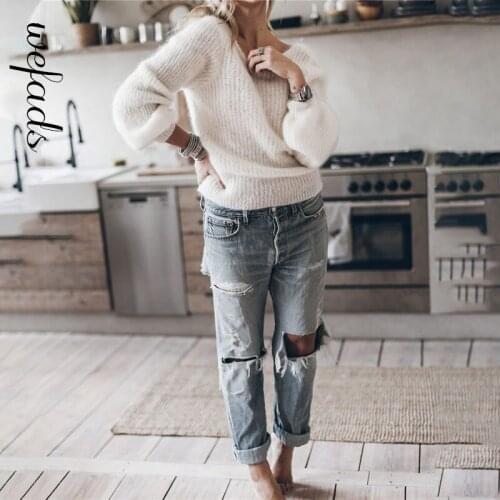 Wefads Women Winter Sexy Fashion Sweater Set Knitwear Solid Color Loose Large Size Sweater fall women clothing